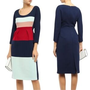 Delpozo Colorblock 100% Virgin Wool Midi Dress Size 6 Made in Spain